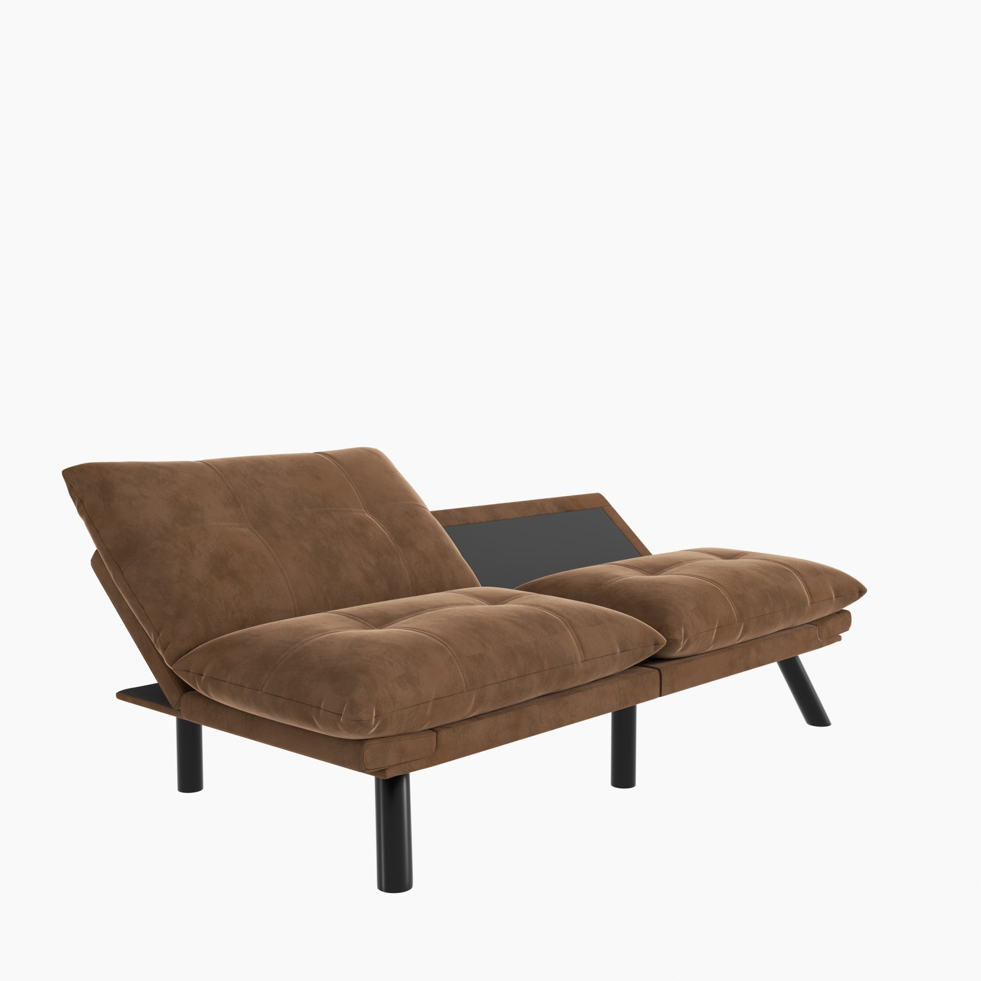 Leatehr Feeling Brown Convertible Folding Modern Sofa Bed White Wood Primary Living Space Light Duty Pine 2 Seat Brown Microfiber Medium Firm Pillow Back Modern Pillow Top Arms Foam Upholstered