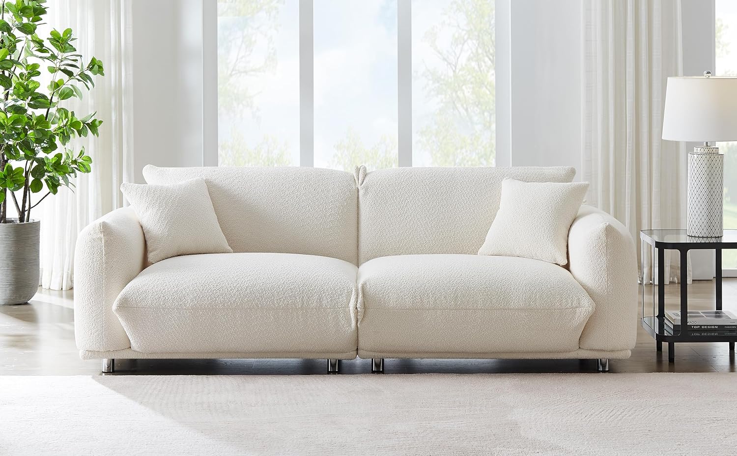 87'' Oversized Loveseat Sofa For Living Room, Sherpa Sofa With Metal Legs, 3 Seater Sofa, Solid Wood Frame Couch With 2 Pillows, For Apartment Office Living Room White White Fabric 2 Seat
