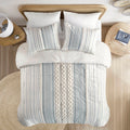 Cotton Printed Comforter Set With Chenille White Navy Full Queen Queen White Navy Cotton