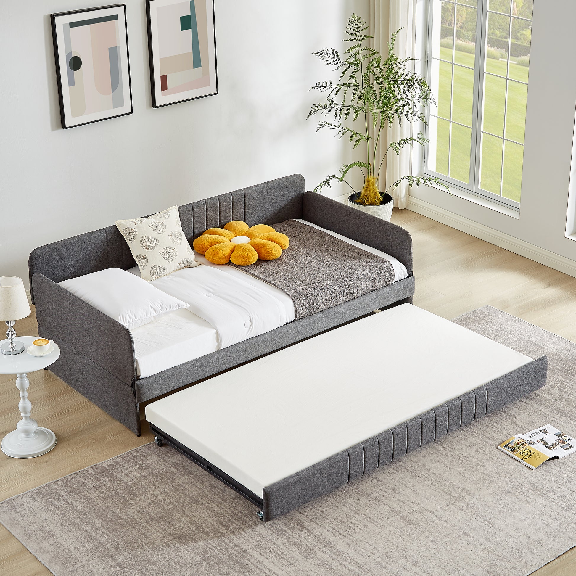 Daybed, Sofa Bed Metal Framed With Trundle Twin Size, Grey, 78.4''L X 41''W X 29.8''H. Twin Grey Iron