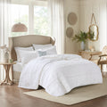 4 Piece Microfiber Reversible Ruffle Quilt Set With Throw Pillow White King Cal King King White Cotton