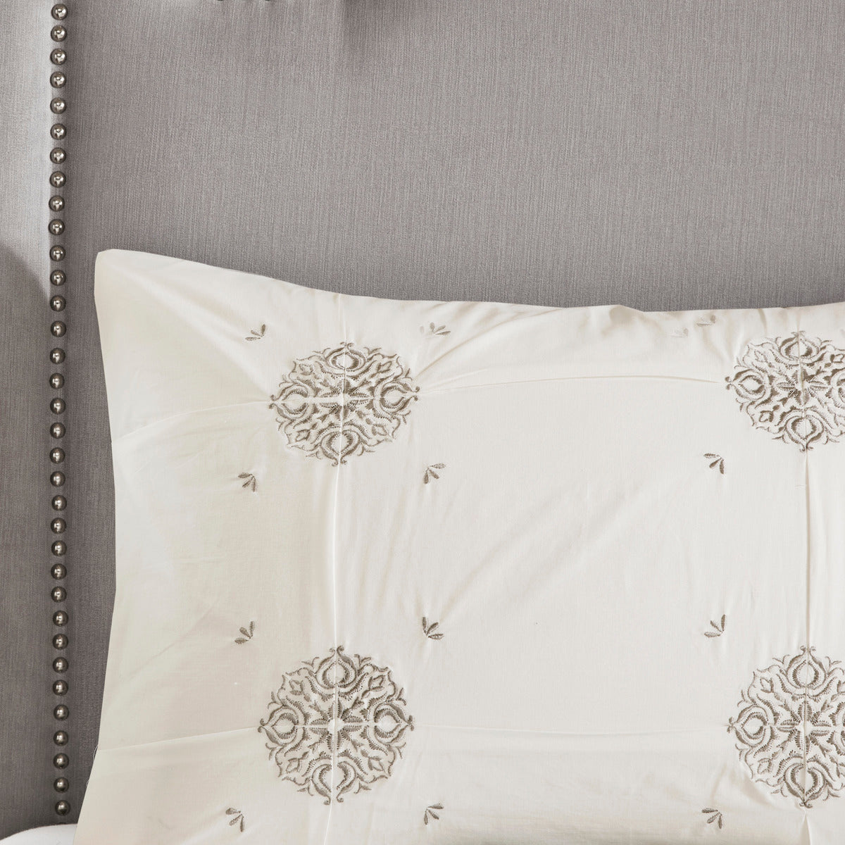 6 Piece Embroidered Cotton Reversible Comforter Set Ivory King Cal King King Ivory Polyester