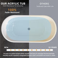 55 Inch Acrylic Freestanding Bathtub Contemporary Soaking White Tub With Overflow And Pop Up Drain Gloss Black Black White Oval Bathroom Freestanding Tubs Polished Less Than 59 In Contemporary,Modern Soaking Center Fiberglass Acrylic