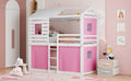 Twin Size Bunk Wood House Bed With Tent, Pink White Twin Pink White Solid Wood Mdf