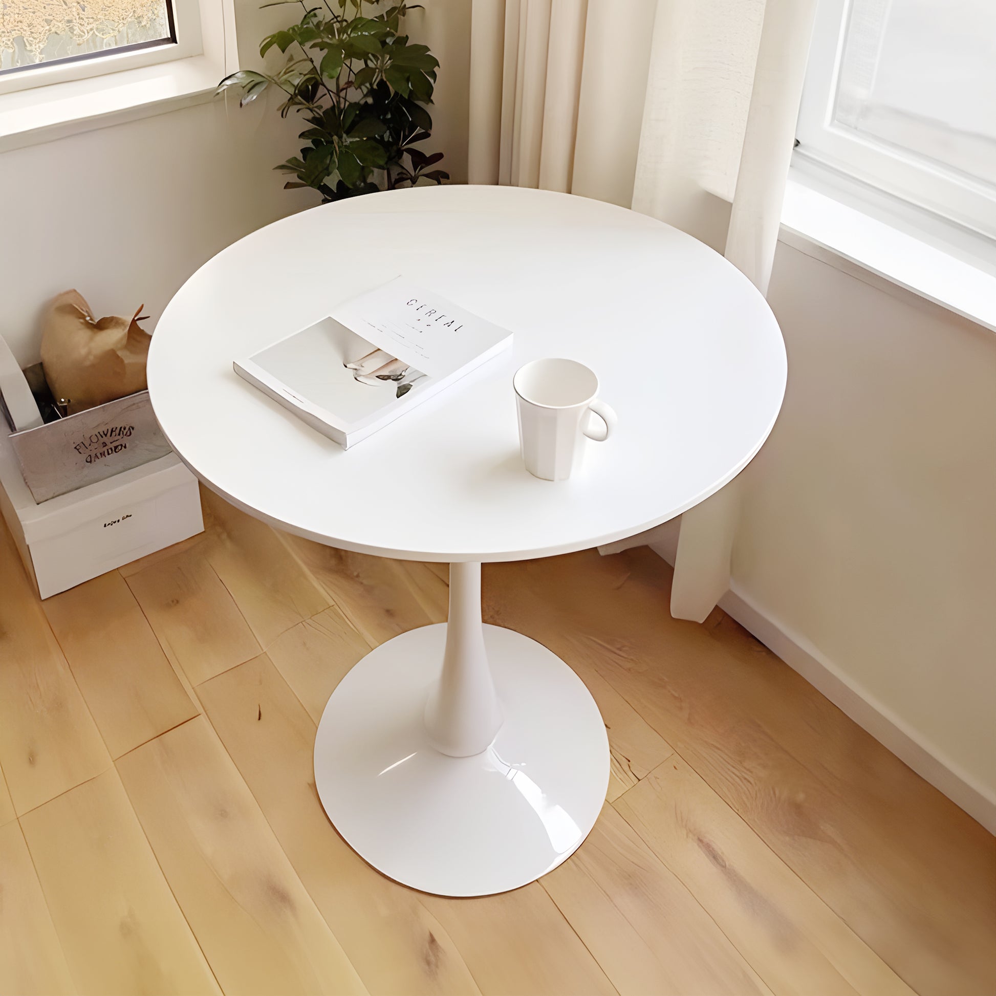White Round Dining Table, 31.5" Tulip Table Kitchen Dining Table 2 4 People With Mdf Table Top & Pedestal Base, Mid Century End Table Leisure Coffee Table Office Living Room Table White Mdf