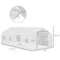 Outsunny 20' X 10' X 7' Walk In Tunnel Greenhouse With Zippered Mesh Door & 8 Mesh Windows, Gardening Plant Hot House With Galvanized Steel Hoops, White White Steel