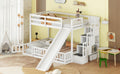 Twin Over Full Bunk Bed With Slide, Storage Staircase, Pine Solid Wooden Bunk Bed With Safety Guardrails,White White Pine