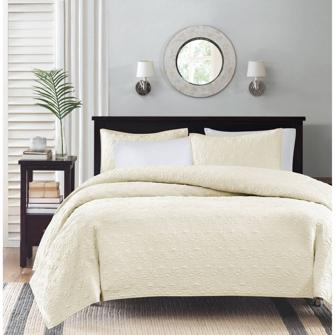 Reversible Quilt Set Cream King Cal King Cream Cotton