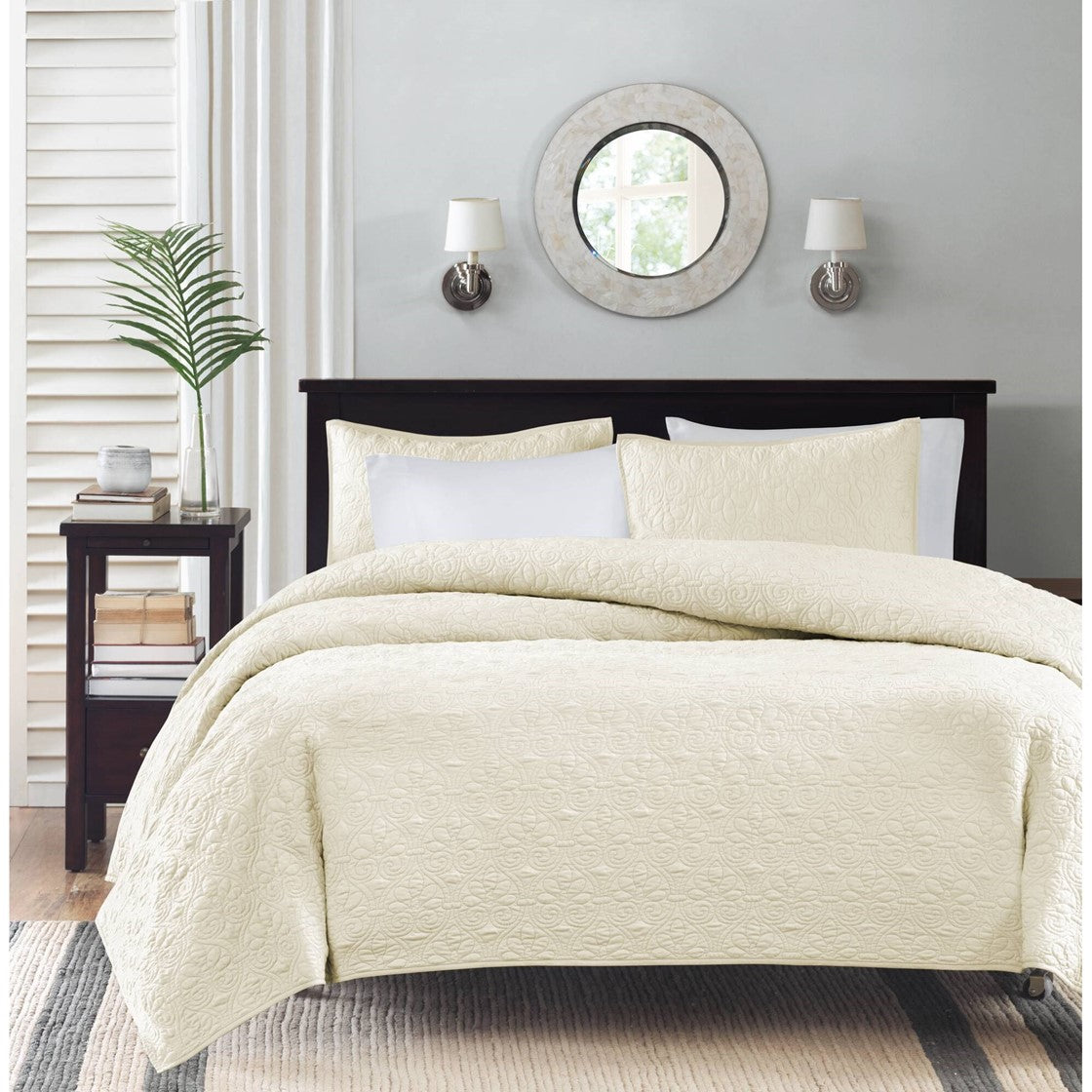 Reversible Quilt Set Cream King Cal King Cream Cotton