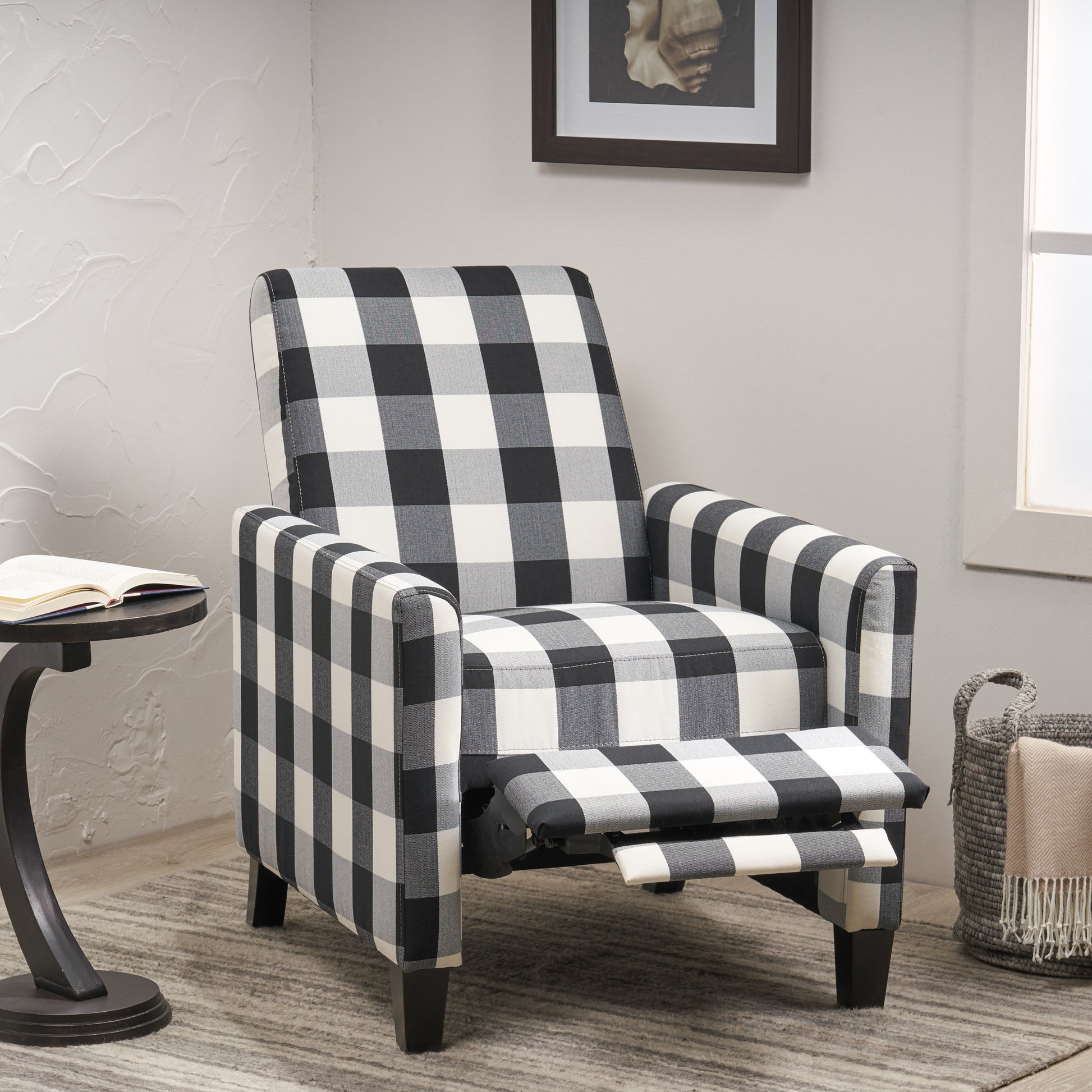 27.5" Wide Manual Club Recliner Black White Fabric