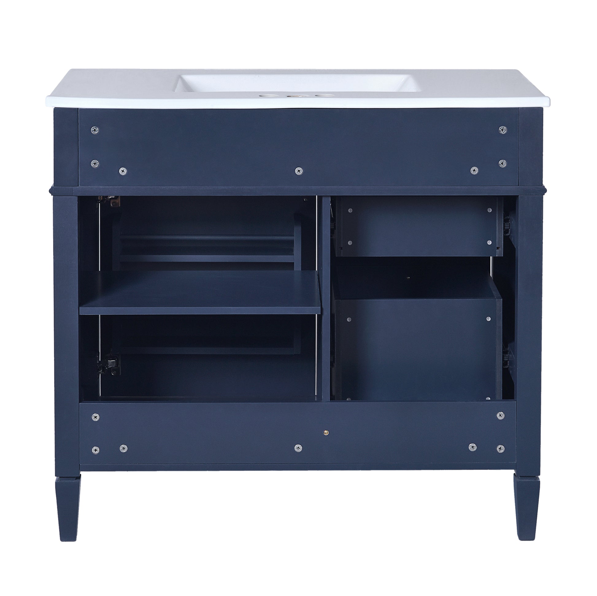 36'' Bathroom Vanity With Top Sink, Modern Bathroom Storage Cabinet With 2 Drawers And A Tip Out Drawer, Single Sink Bathroom Vanity Blue Bathroom Solid Wood Mdf Ceramic,Solid Wood Mdf