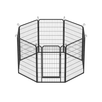 8 Panels Heavy Duty Metal Playpen With Door,39.37"H Dog Fence Pet Exercise Pen For Outdoor, Indoor Black Metal