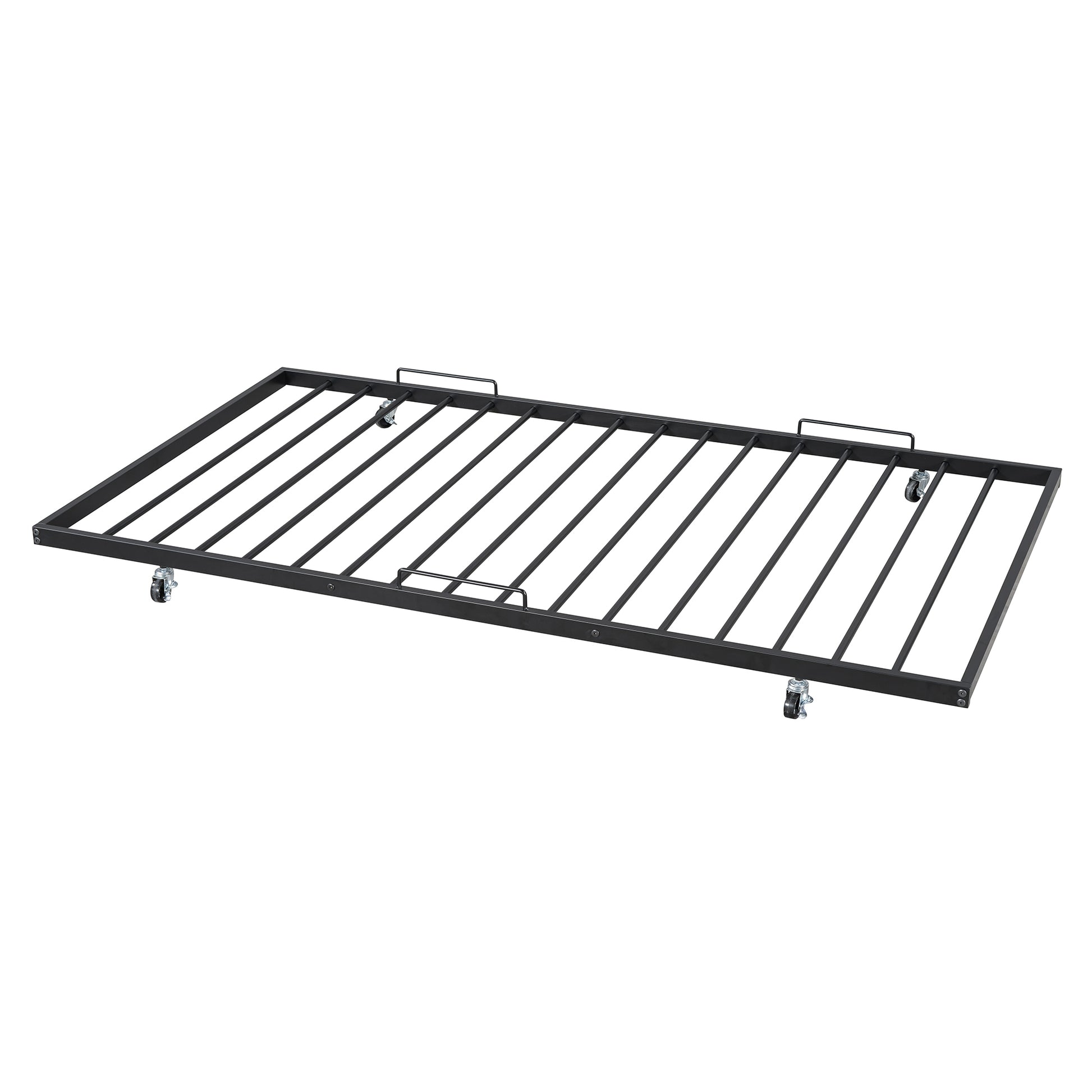 Full Size Metal Platform Bed With Twin Size Trundle,House Shaped Headboard Design, Black Full Black Metal