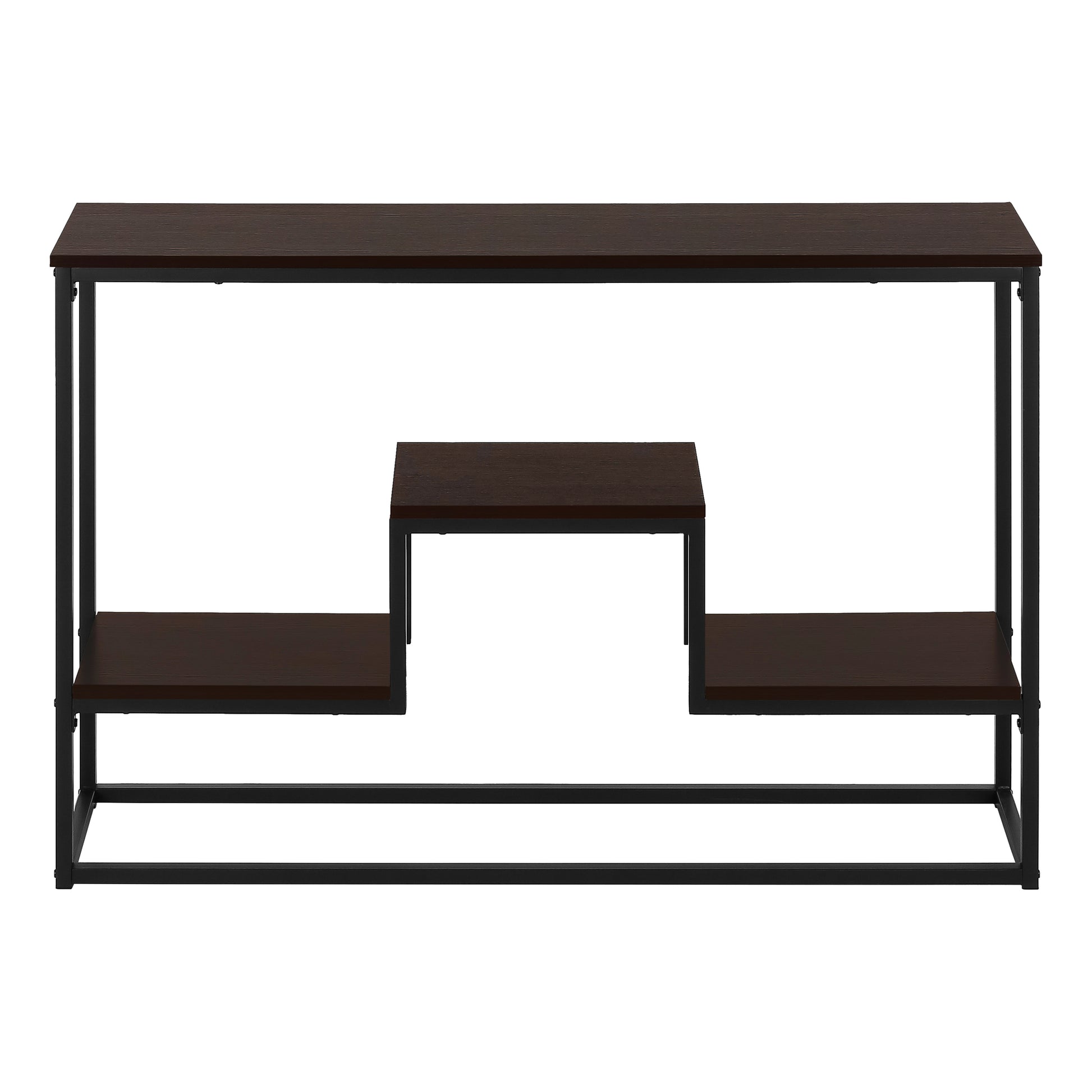 Accent Table, Console, Entryway, Narrow, Sofa, Living Room, Bedroom, Brown Laminate, Black Metal, Contemporary, Modern Espresso Metal