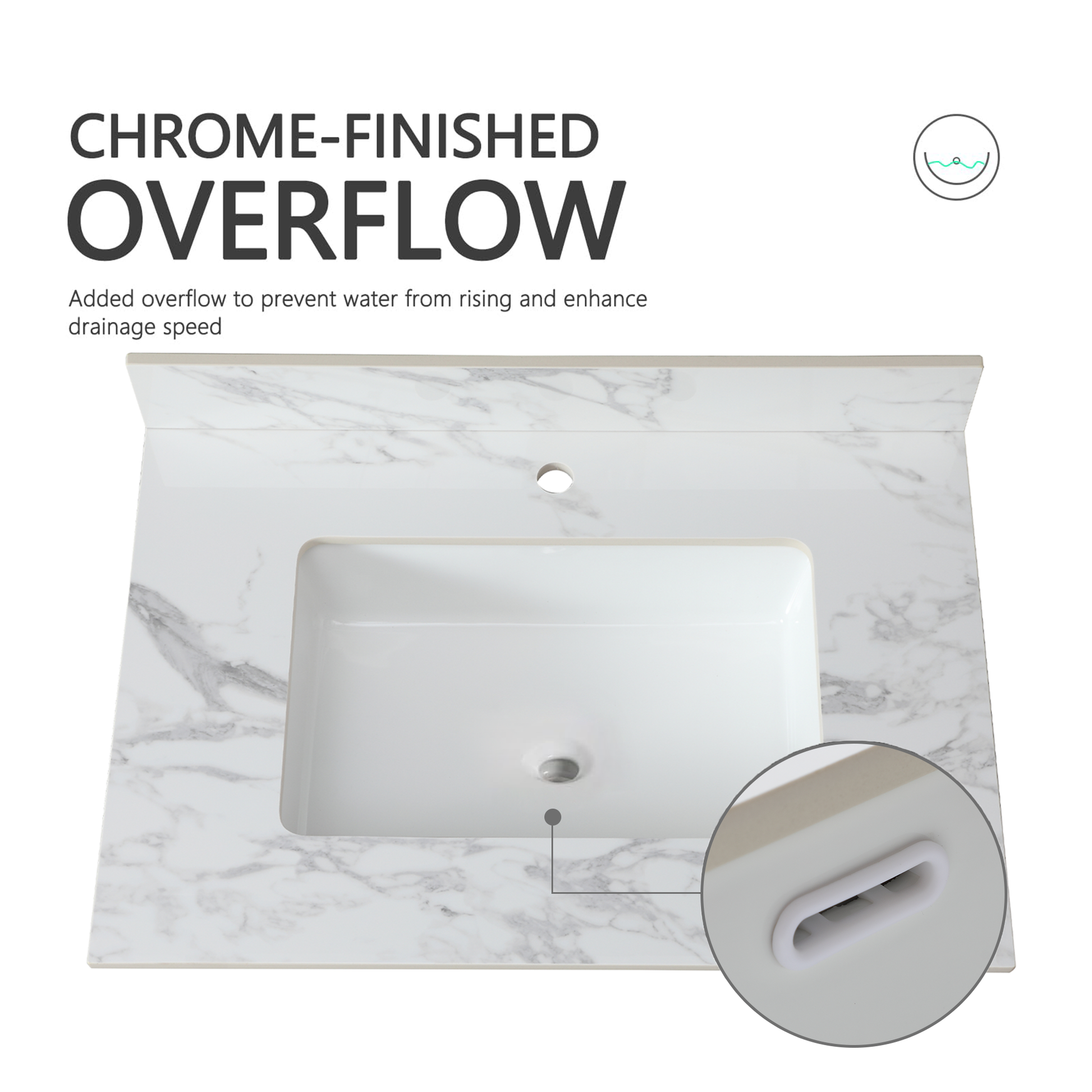 31"X22"Bathroom Vanity Top,Sintered Stone Carra White Barthroom Vanity Sink Tops With Rectangular Undermount Ceramic Sink With Vanity Backsplash, Single Faucet Hole Bathroom Vanity Countertop White
