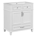 30'' Bathroom Vanity With Resin Sink, Solid Wood Frame Bathroom Storage Cabinet With Soft Closing Doors, Retro Style, White 1 White 2 Bathroom Freestanding Modern Solid Wood Mdf Resin Painted