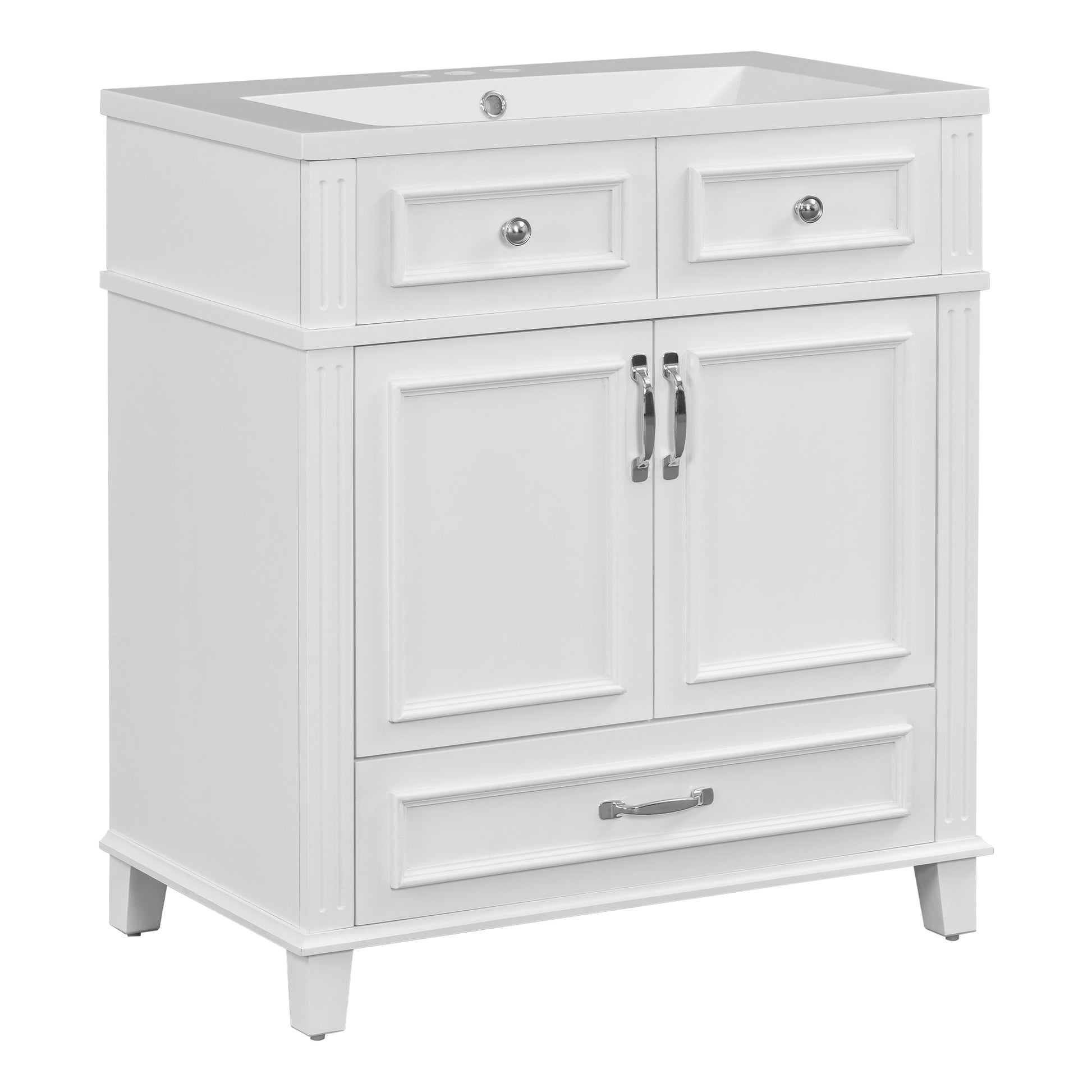 30'' Bathroom Vanity With Resin Sink, Solid Wood Frame Bathroom Storage Cabinet With Soft Closing Doors, Retro Style, White Same As Sw000118Aak White Bathroom Modern Solid Wood Mdf Resin