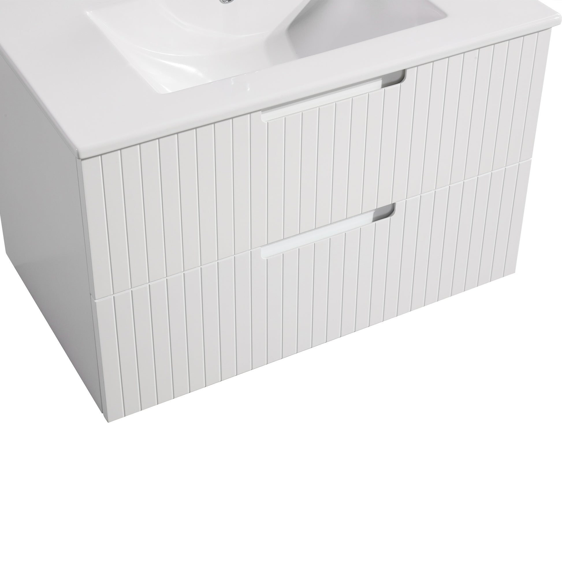 30 Inch Floating Bathroom Vanity With Ceramic Sink Combo Set, Modern Bath Storage Cabinet Vanity With Drawers Wall Mounted Vanity For Bathroom, White White Mdf