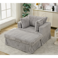 Arrived 47.7'' Oversized Corduroy Chaise Longue With Ottoman, Deep Seat Reclining Chair Sofa, Comfy Thicked Upholstered Pad Chair ,With Foot Stool ,Oversize, Movable Ottoman,Light Gray Light Gray