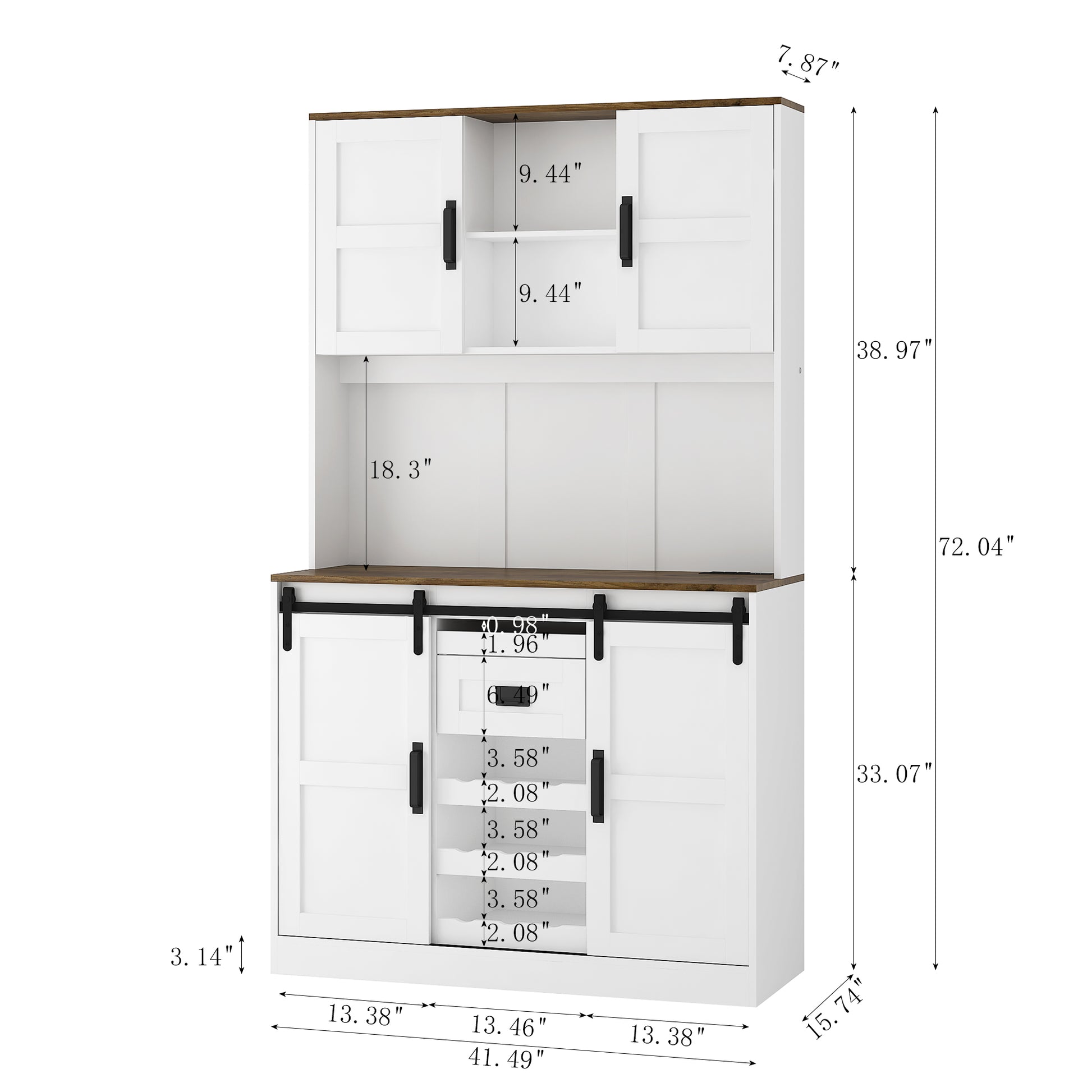 Farmhouse Bar Cabinet With Sliding Barn Door, Large Kitchen Buffetrustic Coffee Bar Sideboard Table,White White Mdf