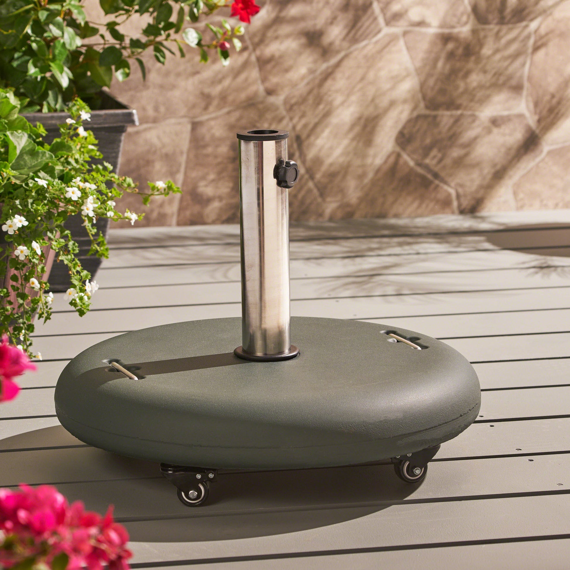 Wheelie Umbrella Base Round Green Concrete