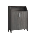 Shoe Cabinet With Open Shelving And Metal Handles In Distressed Grey Finish Gray Mdf