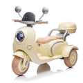 12V Two Seater Kids Ride On Electric Motorcycle,Three Wheels Kids Toy With Slow Start,Multi Function Player,Usb,Bluetooth, Light,Backseat Flip Adult Seat, Oversized Storage Box For Kids Aged 3 6. Beige Plastic