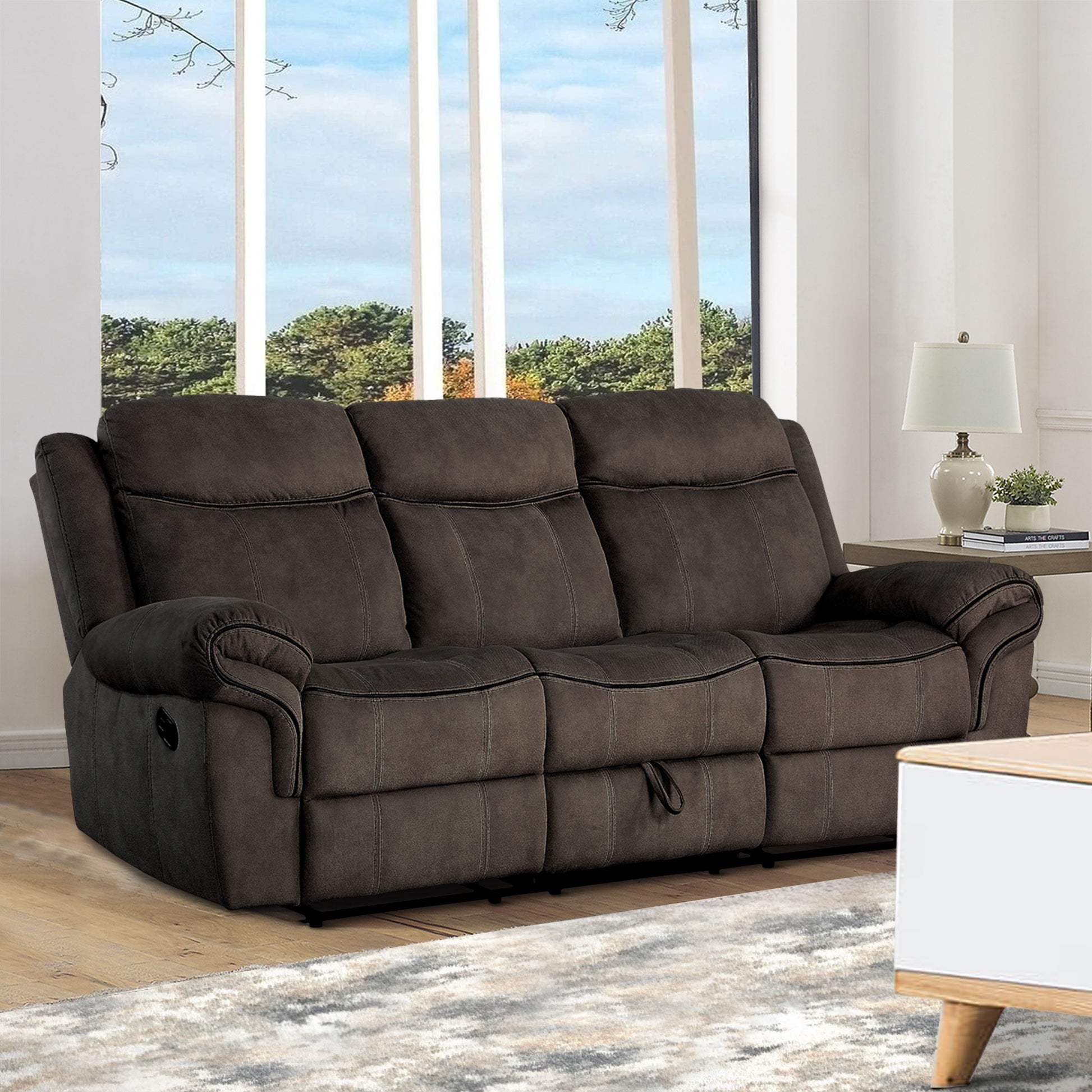 87 Inch 3 Seater Reclining Sofa, Velvet, Espresso Brown Brown Wood Metal