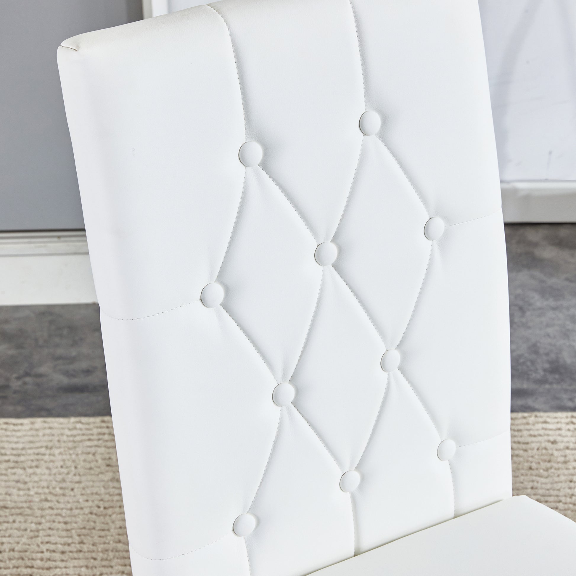2 Piece Dining Chair Set, Modern Style Kitchen Soft Cushion High Backrest, With Embedded Buttons, Metal Leg Office Chair, Suitable For Restaurants, Offices, And Restaurants. White Pu