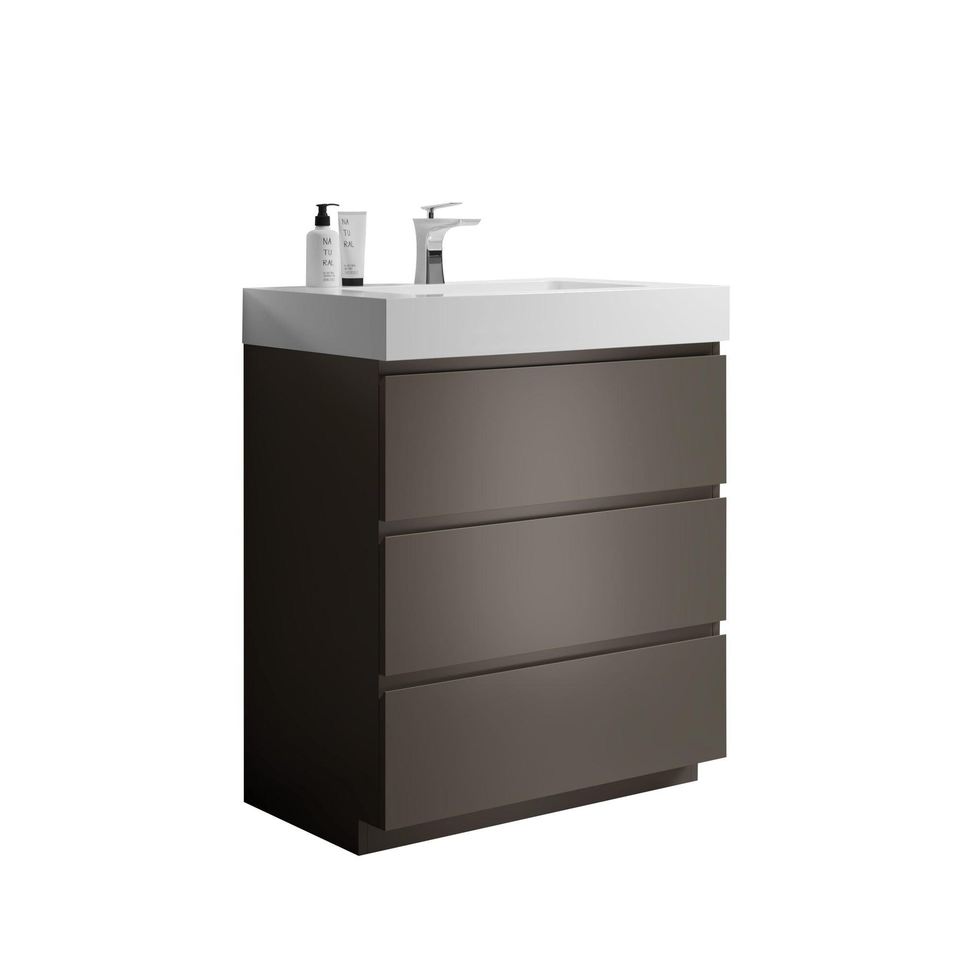 Alice 30" Gray Bathroom Vanity With Sink, Large Storage Freestanding Bathroom Vanity For Modern Bathroom, One Piece White Sink Basin Without Drain And Faucet, Pre Assembled Gray Melamine