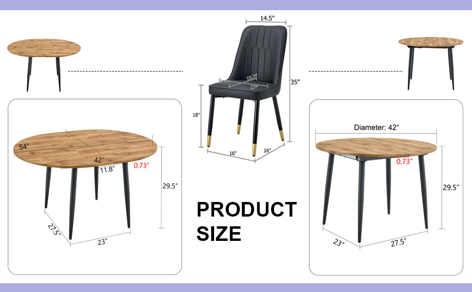 Table And Chair Set.Modern Extendable Wood Mdf Dining Table.The Table Has A Telescopic Design, Suitable For Gatherings Of Different Size.Paired With 6 Chairs With Pu Cushions And Black Metal Legs. Black,Wood Seats 6 Mdf Metal