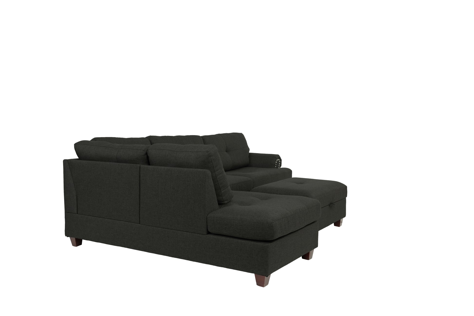 Contemporary 3 Pcs Sectional Sofa Ash Black Polyfiber Cushion Sofa Chaise Ottoman Reversible Couch Pillows Black Multi Wood Primary Living Space Tufted Back Contemporary,Modern L Shaped Rubberwood Particle Board 5 Seat