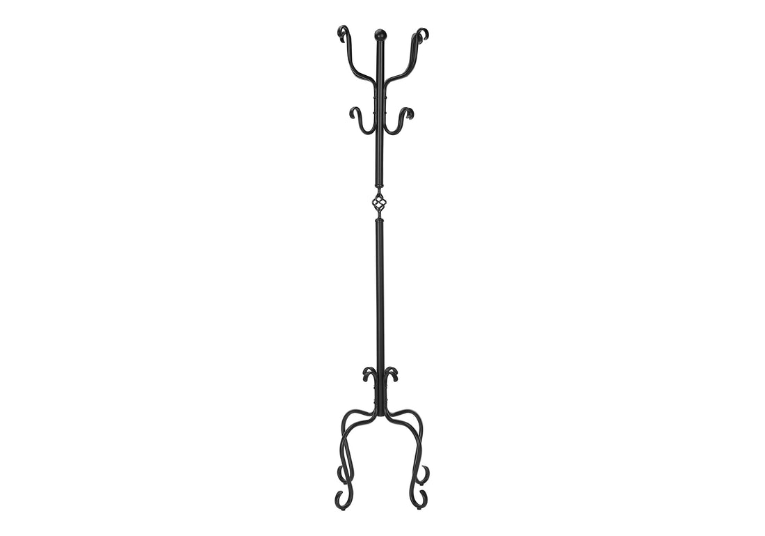 Coat Rack, Hall Tree, Free Standing, 8 Hooks, Entryway, 74"H, Bedroom, Black Metal, Transitional Black Metal