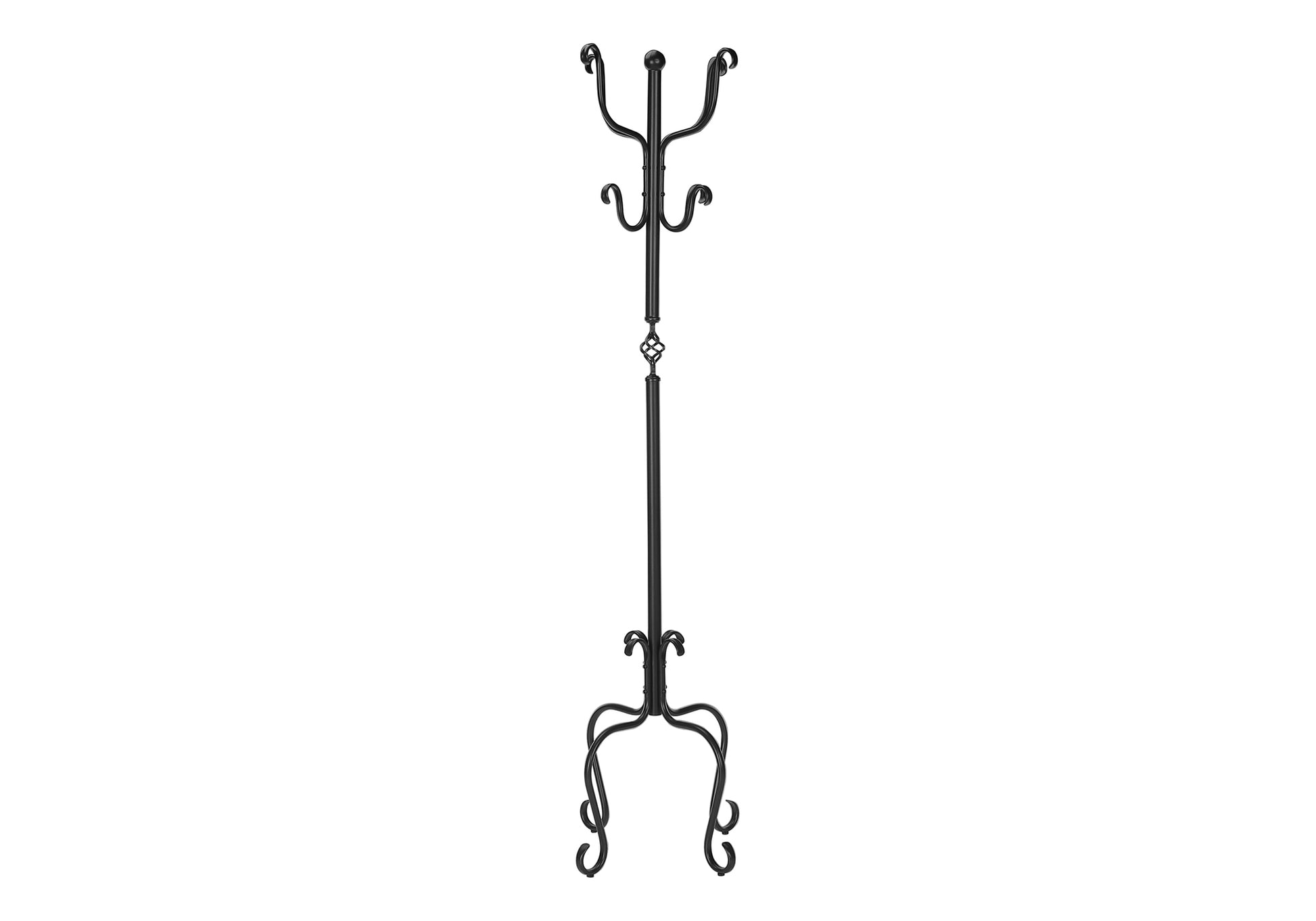 Coat Rack, Hall Tree, Free Standing, 8 Hooks, Entryway, 74"H, Bedroom, Black Metal, Transitional Black Metal