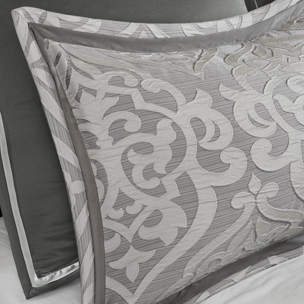 8 Piece Jacquard Comforter Set Silver Silver Cal King California King Silver Silver Polyester