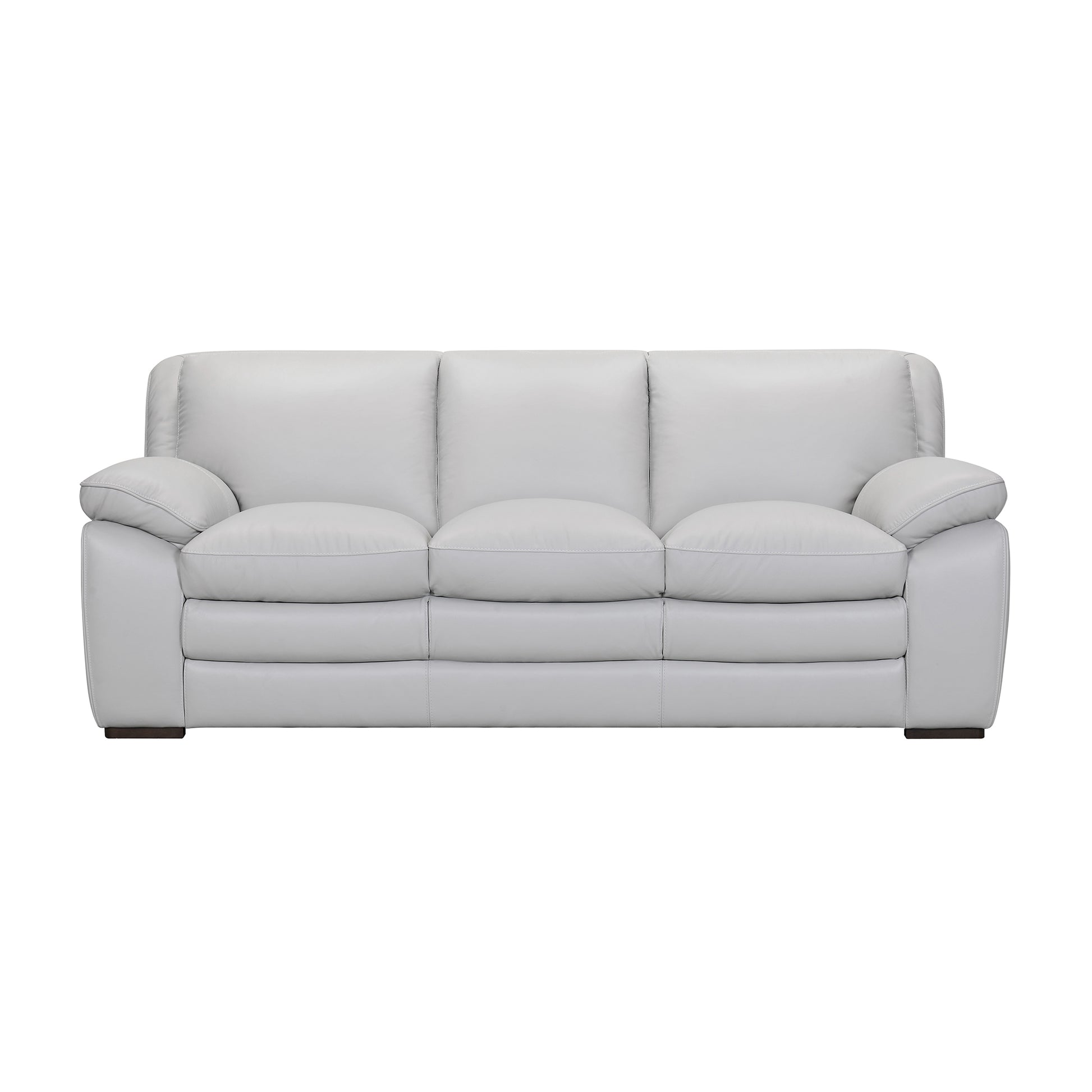 Leather Upholstered Sofa With Block Cushion Seat And Pillow Armrests, Gray Gray Leather 3 Seat