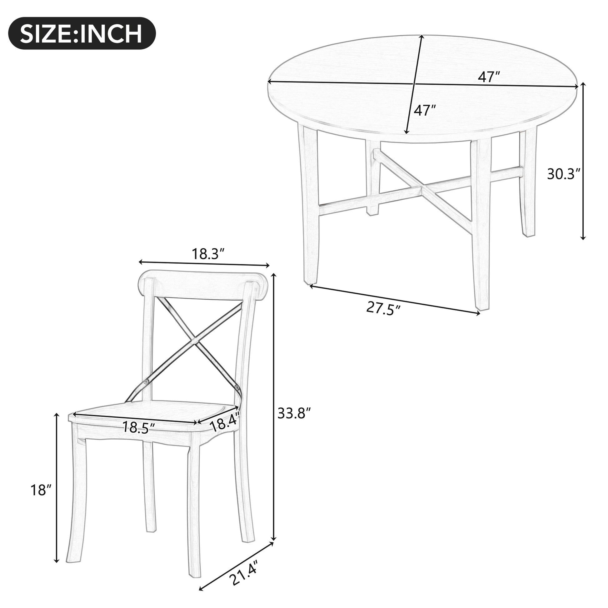 5 Piece Dining Set, Retro Simple Round Table And 4 Chairs With X Shaped Backrest For Kitchen, Dining Room And Living Room Natural Natural Rubber Wood