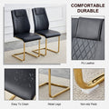 Table And Chair Set.Large Modern Rectangular Table With 0.4 Inch Patterned Glass Tabletop And Large Mdf Table Legs.Comes With 6 Chairs With Faux Leather Cushioned Seats And Golden Metal Legs. Gold White Seats 6 Mdf Glass