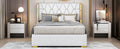 Full Size Upholstered Platform Bed With Metal Strips, Off White Full Off White Pu