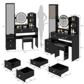 Full Body Mirror Cabinet Round Mirror Led Vanity Table Cushioned Stool, With 2 Ac 2 Usb Power Station,17