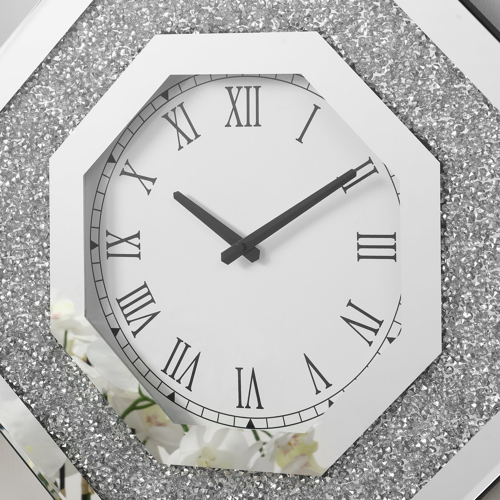 Octagonal Mirror Wall Clocks And Artificial Gemstone Wall Clocks Silver American Design Acrylic Mdf Glass