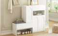 Elegant 2 In 1 Shoe Cabinets With Soft Cushion, Modern Storage Bench With Arched Doors & Rebound Devices, Versatile Shoe Rack Organizer With Adjustable Shelves For Hallway, Living Room, White White