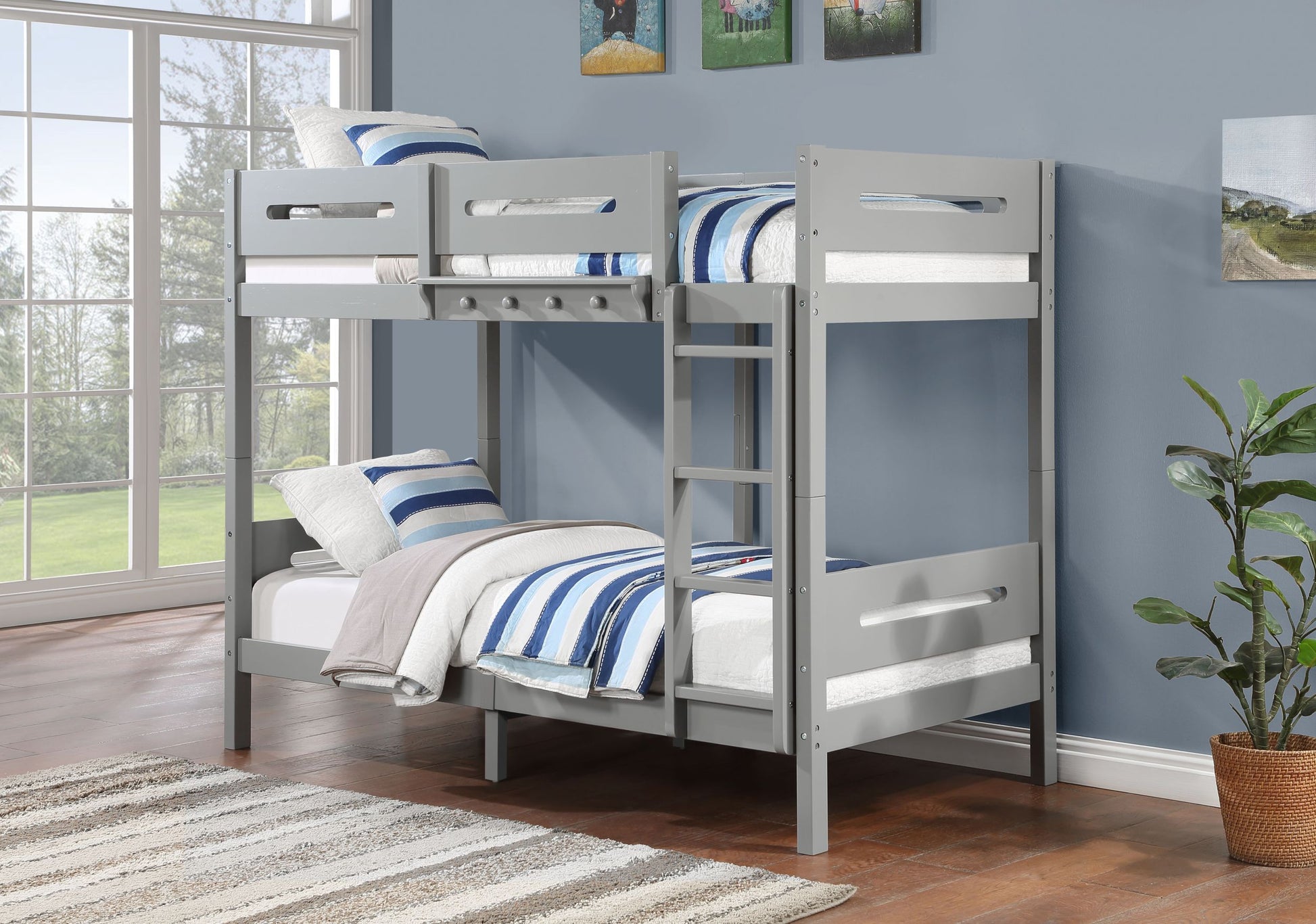 Edah Bunk Bed T T , Gray Finish Bd01913 Twin Gray Wood