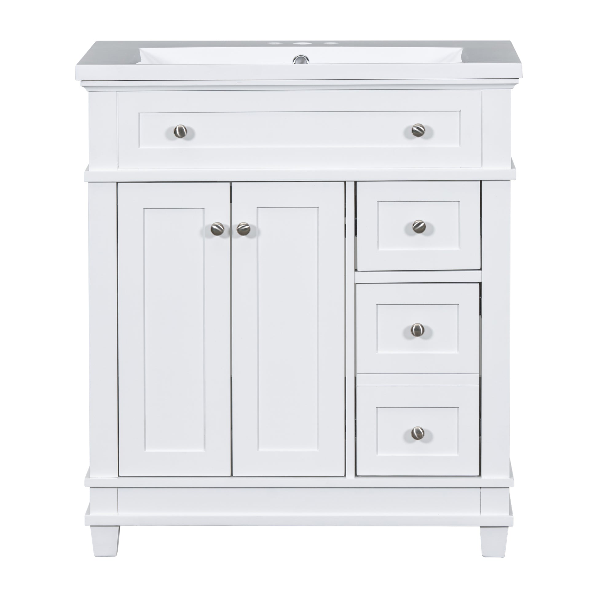 30" Bathroom Vanity Cabinet With Sink Combo Set, Undermount Resin Sink, Free Standing Vanity Set With 2 Drawers& Soft Closing Doors, Solid Wood Frame Bathroom Cabinet, White 2 White 2 1 Bathroom Freestanding Solid Wood Mdf Resin Painted