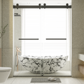 56 60 Inches W *76 Inches H Frameless Double Sliding Soft Close Shower Door In Matte Black,3 8 Inches 10Mm Thick Sgcc Tempered Glass Door Black Glass Metal