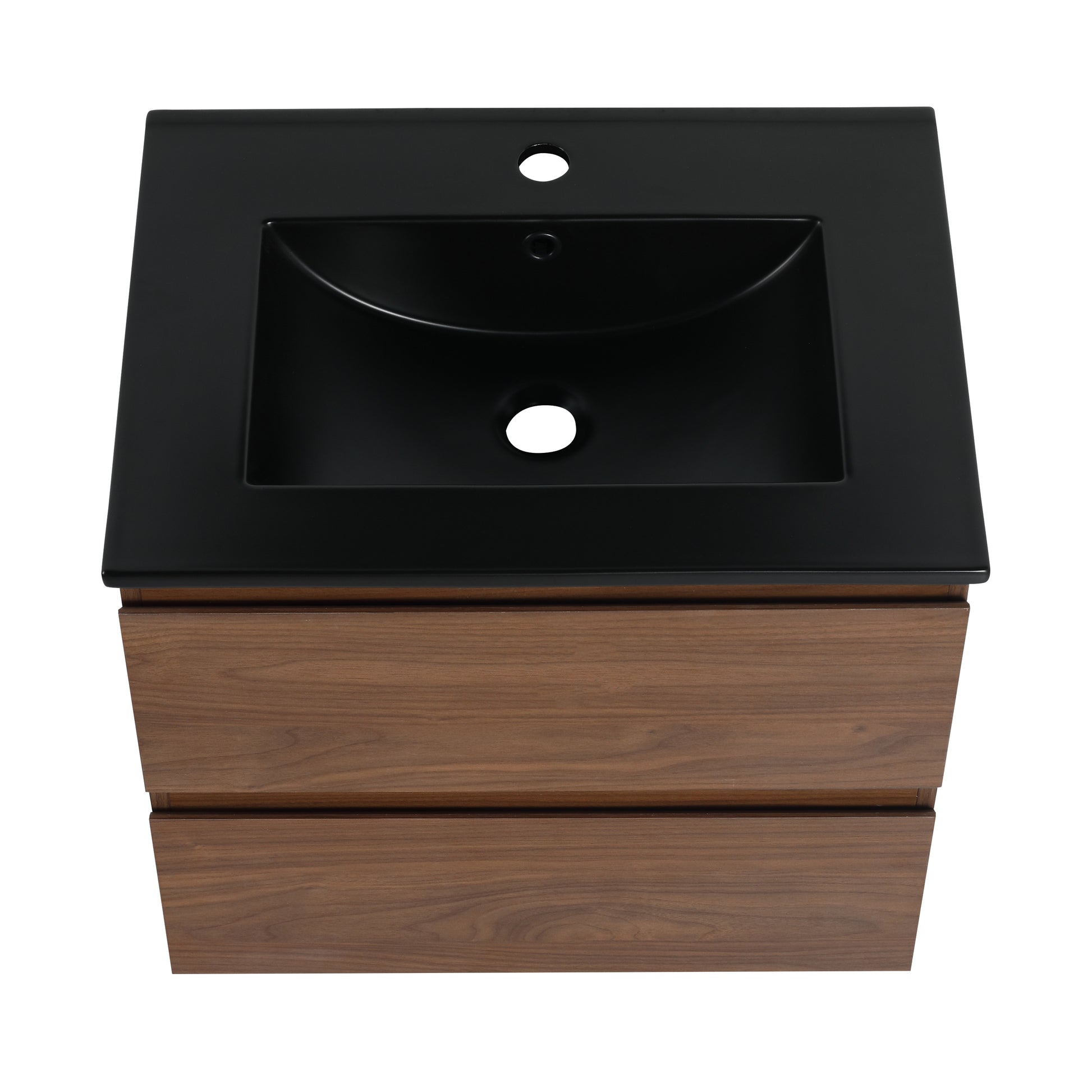 24" Wall Mounted Bathroom Vanity With Black Ceramic Sink, 2 Soft Close Drawers, Kd Package 2 Brown Oak Bathroom Wall Mounted Modern Plywood