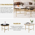 Modern Round Nesting Coffee Table Set 2 Piece Black & White Sintered Stone Top Gold Base In 23.6''&17.7'' Black White Coffee & End Tables Round Metal Sintered Stone T Shape