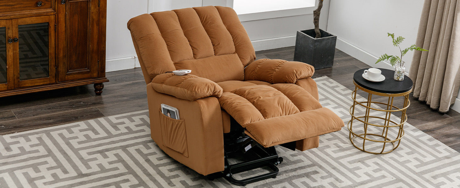 Massage Recliner Chair Electric Power Lift Recliner Chairs With Heat, Vibration, Side Pocket For Living Room, Bedroom, Light Brown Light Brown Velvet