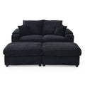 Loveseat With Ottomans,Corduroy Fabric Modular Sectional Sofa,Comfy Deep Plush Couch With Ottomans And Two Pillows,For Small Spaces, Living Room,Bedroom, Office, 5 Colors,Black Black Wood Primary