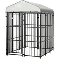 Pawhut 6' X 4' Dog Kennel, Outdoor Dog Playpen Run With Waterproof, Uv Resistant Canopy, Heavy Duty Chain Link For Medium And Large Dogs Black Steel